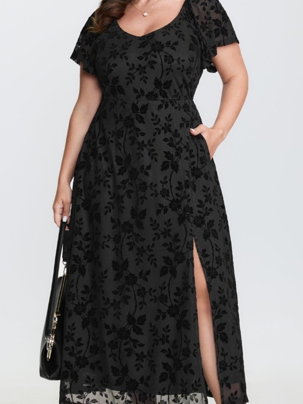 BloomChic Black Floral Maxi Dress with Side Slit